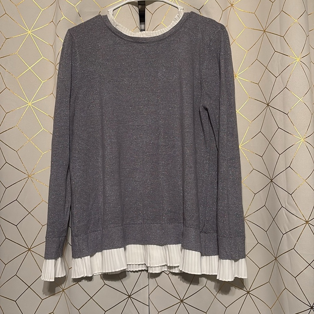 Vila Milano silver long sleeve knit top white high collar solid ruffled Size L.